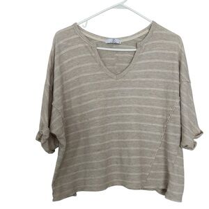 Rak Boutique Oversized Dolman Sleeve Stripe Neutral Tee Slouchy Tan Medium